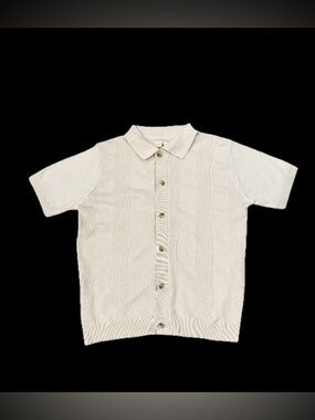 Scott James Cream Knit Short-Sleeve Button-Up